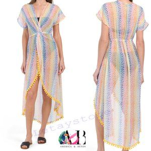 NWT AMERICA & BEYOND Semi-Sheer Cheetah Rainbow Stripes Cover-Up Dress